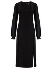 Pour Moi Black Jessica Chiffon Sleeve Bodycon Stretch Ponte Midi Dress - Image 3 of 4
