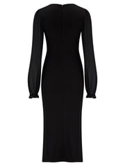 Pour Moi Black Jessica Chiffon Sleeve Bodycon Stretch Ponte Midi Dress - Image 4 of 4