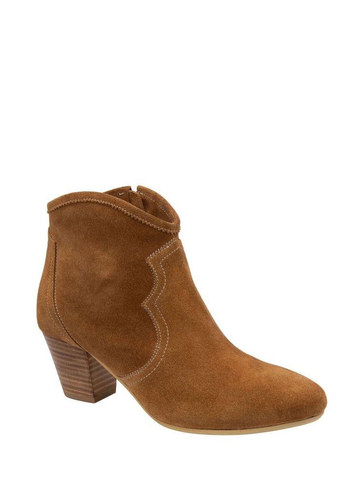 Ravel Brown Suede Leather Block Heel Ankle Boots - Image 1 of 4 Ravel Brown Suede Leather Block Heel Ankle Boots - Image 1 of 4