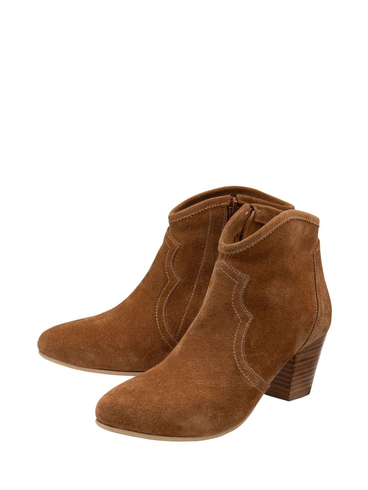 Ravel Brown Suede Leather Block Heel Ankle Boots - Image 2 of 4