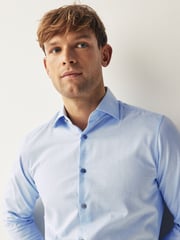 Light Blue Slim Fit Single Cuff Textured Cotton Shirt - Image 4 of 7