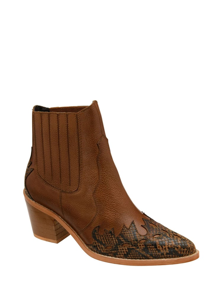 Ravel Brown Leather Block Heel Western Ankle Boots - Image 1 of 4
