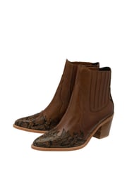 Ravel Brown Leather Block Heel Western Ankle Boots - Image 2 of 4