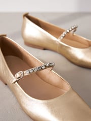 Gold Jewel Signature Leather Mary Jane Flat Shoes - Image 4 of 6