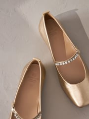 Gold Jewel Signature Leather Mary Jane Flat Shoes - Image 5 of 6