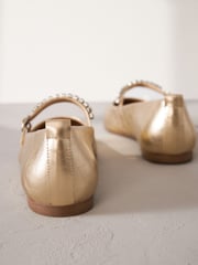Gold Jewel Signature Leather Mary Jane Flat Shoes - Image 6 of 6