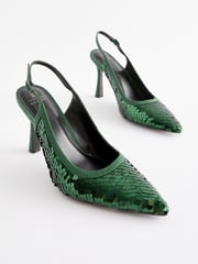 Green Forever Comfort Sequin Point Toe Slingback Heels - Image 1 of 5