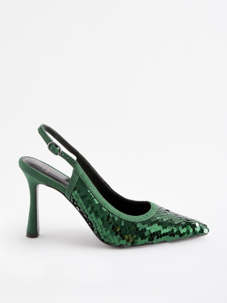 Green Forever Comfort Sequin Point Toe Slingback Heels - Image 2 of 5