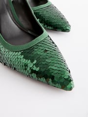 Green Forever Comfort Sequin Point Toe Slingback Heels - Image 4 of 5