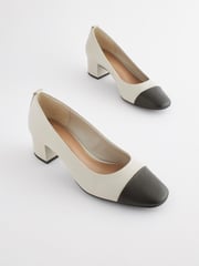 Bone/Black Toe Cap Regular/Wide Fit Forever Comfort® Leather Low Block Heel Shoes - Image 1 of 8