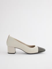 Bone/Black Toe Cap Regular/Wide Fit Forever Comfort® Leather Low Block Heel Shoes - Image 2 of 8