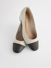 Bone/Black Toe Cap Regular/Wide Fit Forever Comfort® Leather Low Block Heel Shoes - Image 4 of 8