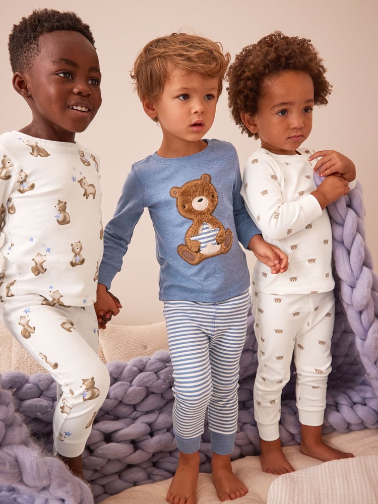 Light Blue Bear 3 Pack Snuggle Pyjamas (9mths-6yrs) - Image 1 of 11