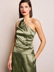 Green Satin One Shoulder Top - Image 1 of 6