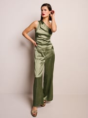 Green Satin One Shoulder Top - Image 2 of 6