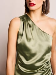 Green Satin One Shoulder Top - Image 4 of 6