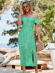 Sosandar Green Sweetheart Neckline Fit and Flare Dress - Image 3 of 5