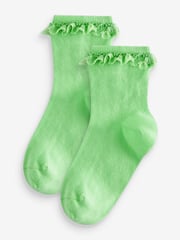 Green Cotton Rich Ruffle Ankle Socks 2 Pack - Image 1 of 1