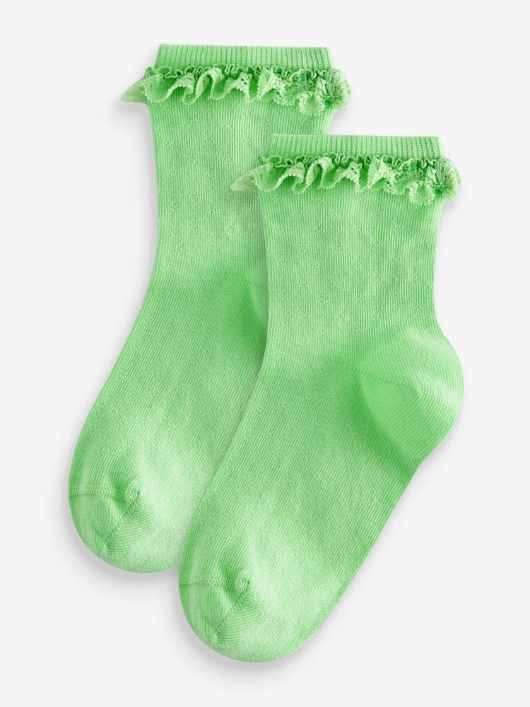 Green Cotton Rich Ruffle Ankle Socks 2 Pack - Image 1 of 1
