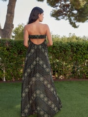 Brown Tile Print Bandeau Mesh Jersey Dress - Image 3 of 6