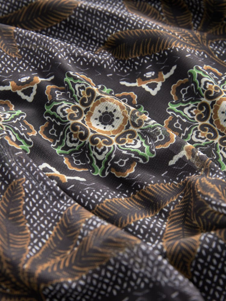 Brown Tile Print Bandeau Mesh Jersey Dress - Image 6 of 6
