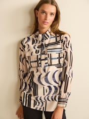 Ecru Cream Geo Check Zip Front Utility Pocket Blouse - Image 3 of 5