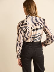 Ecru Cream Geo Check Zip Front Utility Pocket Blouse - Image 4 of 5