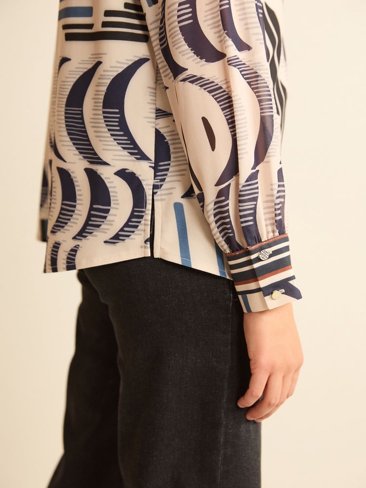 Ecru Cream Geo Check Zip Front Utility Pocket Blouse - Image 5 of 5