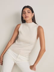 Ecru Cream Gem Knitted High Neck Tank Vest - Image 1 of 6