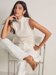 Ecru Cream Gem Knitted High Neck Tank Vest - Image 2 of 6
