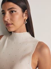 Ecru Cream Gem Knitted High Neck Tank Vest - Image 4 of 6