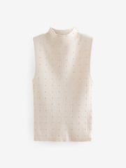 Ecru Cream Gem Knitted High Neck Tank Vest - Image 5 of 6