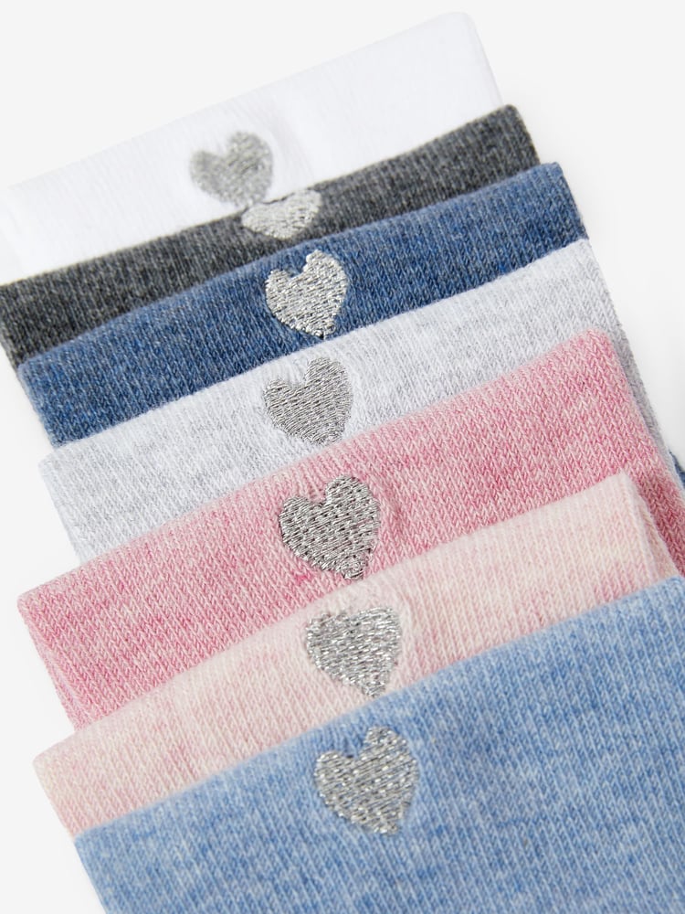 Multi 7 Pack Cotton Rich Heart Embroidered Ankle Socks - Image 9 of 9