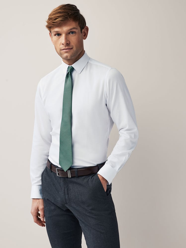 White/Sage Green Slim Fit Occasion Shirt And Tie Pack - Image 1 of 8