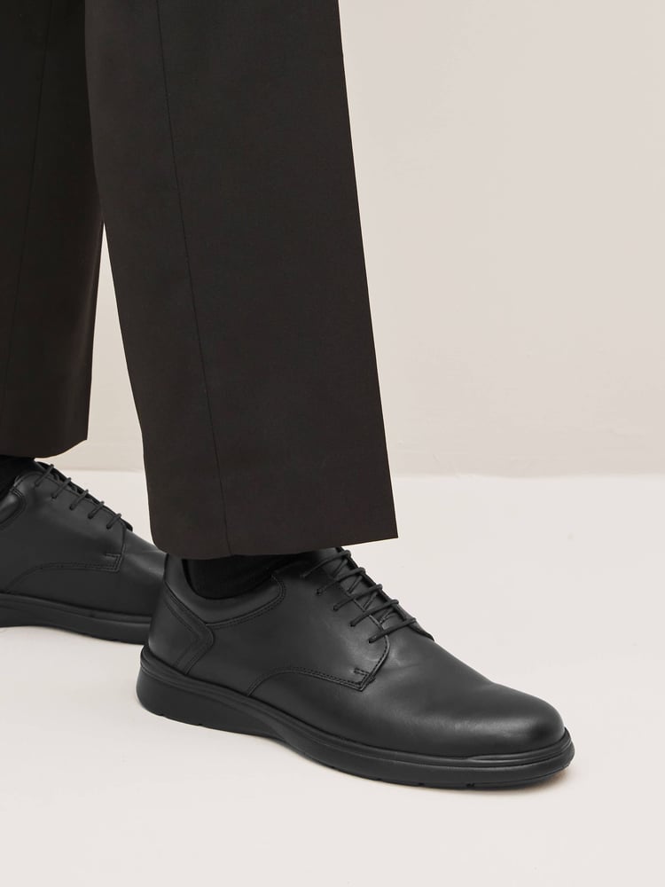 Black Wide Fit Leather Derby Shoes - Image 1 of 6