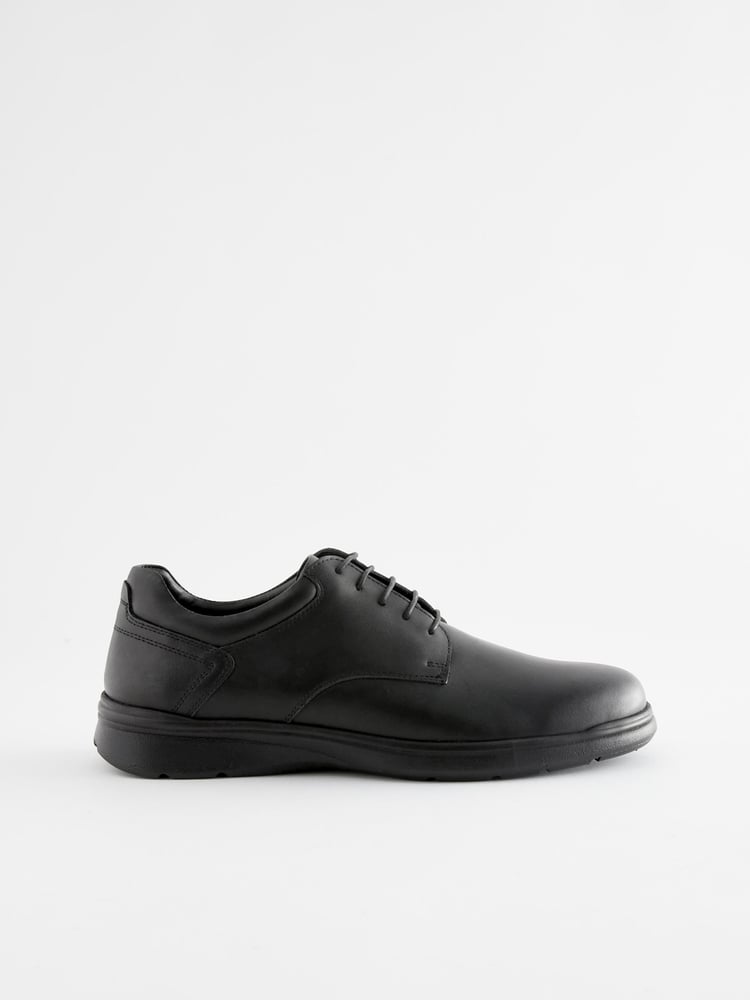 Black Wide Fit Leather Derby Shoes - Image 2 of 6