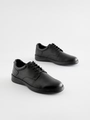 Black Wide Fit Leather Derby Shoes - Image 3 of 6