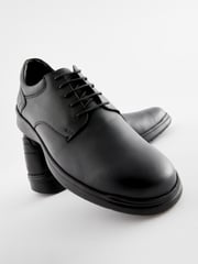 Black Wide Fit Leather Derby Shoes - Image 4 of 6