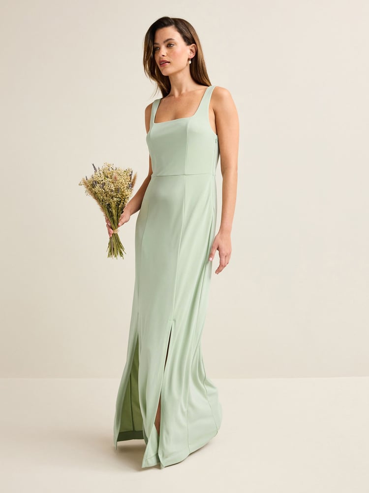 Sage Green Square Neck Bridesmaid Maxi Dress - Image 1 of 7