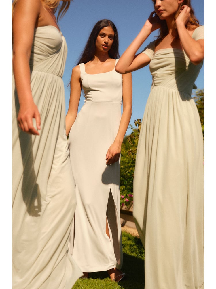 Sage Green Square Neck Bridesmaid Maxi Dress - Image 2 of 7