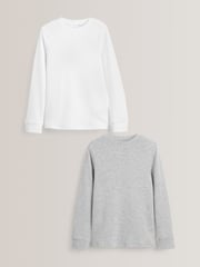 Grey/White Long Sleeve Thermal Tops 2 Pack (2-16yrs) - Image 1 of 5