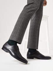 Black Standard Fit Leather Plain Derby Shoes - Image 1 of 6