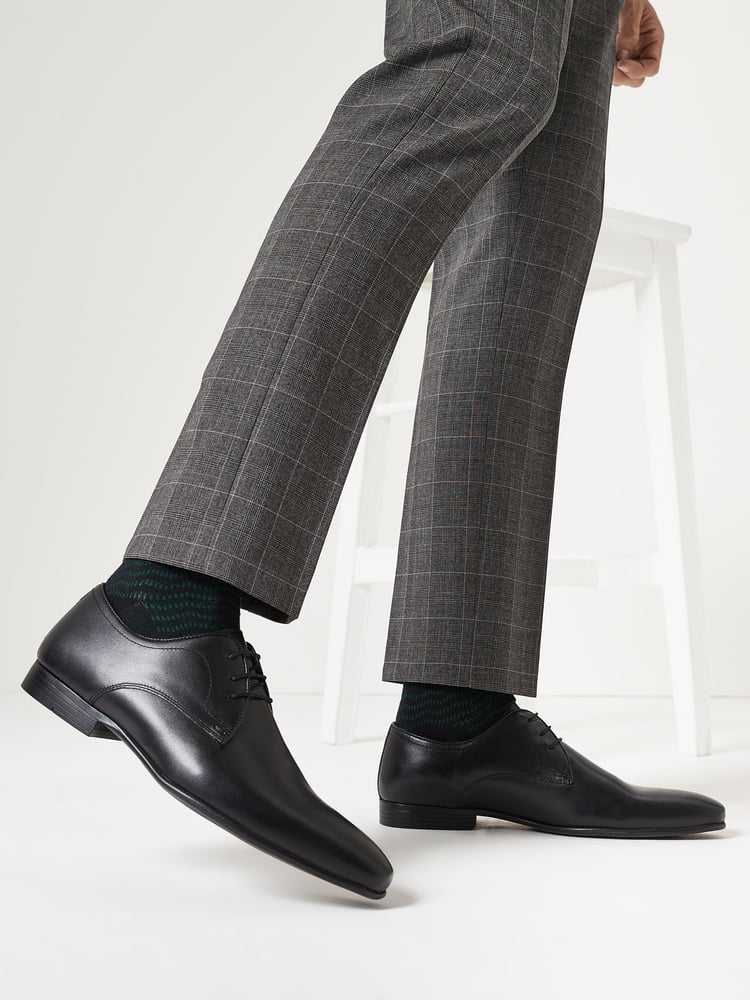 Black Standard Fit Leather Plain Derby Shoes - Image 1 of 6