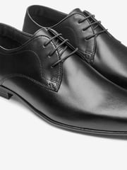 Black Standard Fit Leather Plain Derby Shoes - Image 5 of 6