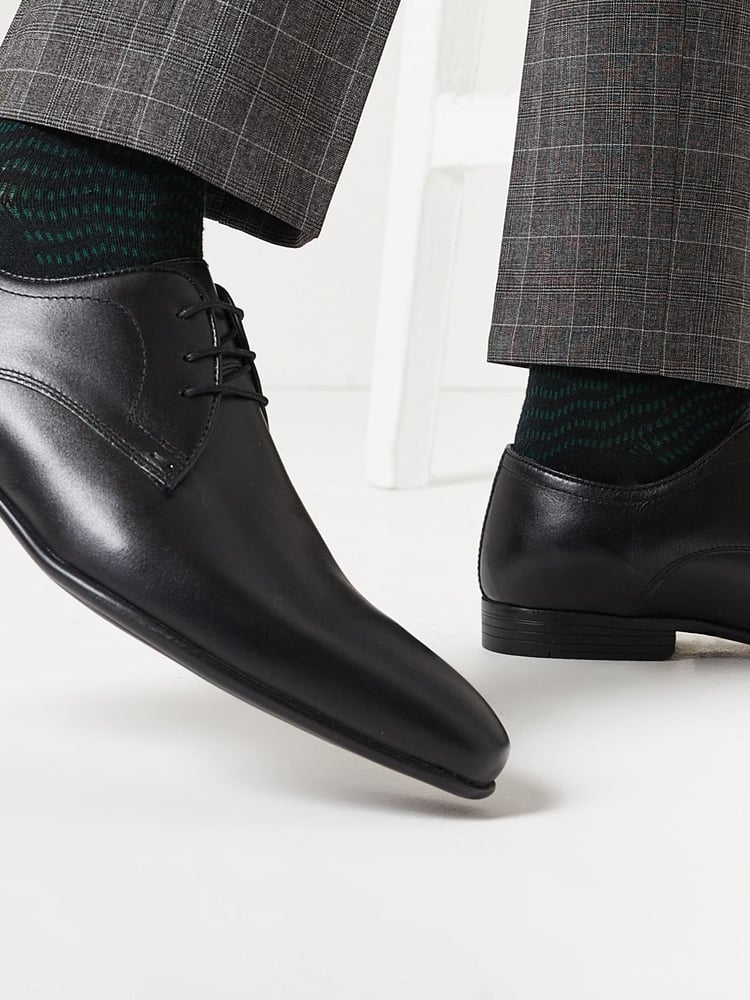 Black Standard Fit Leather Plain Derby Shoes - Image 6 of 6