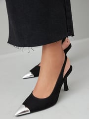 Black Forever Comfort® Metallic Toe Slingback Heels - Image 2 of 9
