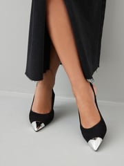 Black Forever Comfort® Metallic Toe Slingback Heels - Image 4 of 9