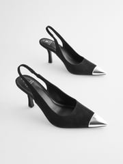 Black Forever Comfort® Metallic Toe Slingback Heels - Image 6 of 9