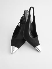 Black Forever Comfort® Metallic Toe Slingback Heels - Image 7 of 9