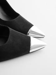 Black Forever Comfort® Metallic Toe Slingback Heels - Image 8 of 9